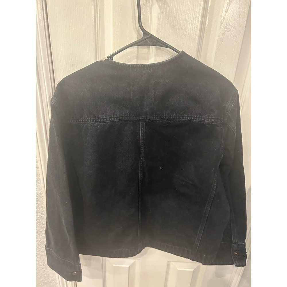 Everlane Denim Jacket Black Collarless Button Front Minimalist Utility Coat - Picture 5 of 5